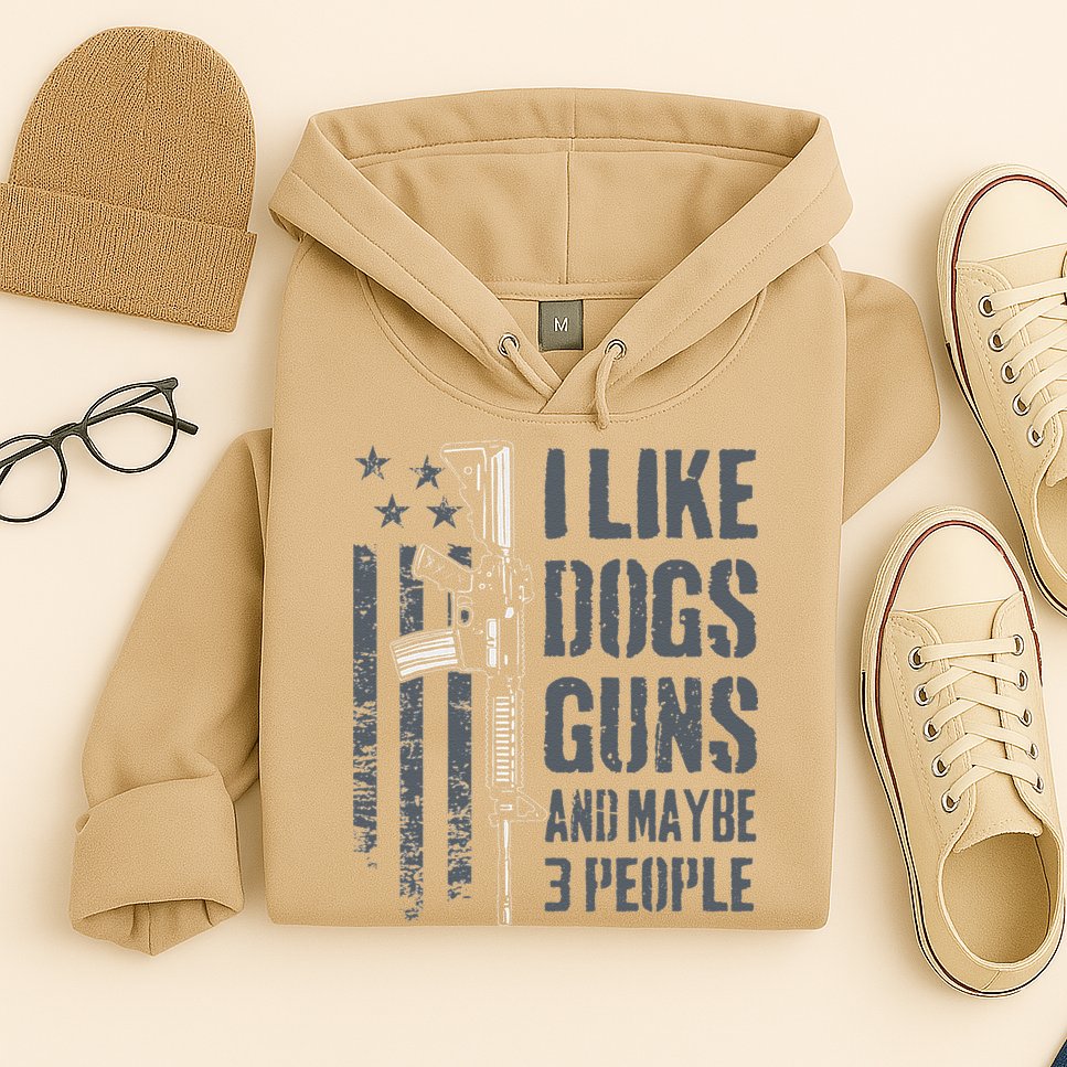 I Like Guns Dogs And Maybe 3 People Funny Dog Lover Gun Hoodie