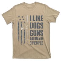 I Like Guns Dogs And Maybe 3 People Funny Dog Lover Gun T-Shirt