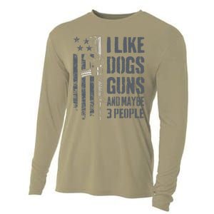 I Like Guns Dogs And Maybe 3 People Funny Dog Lover Gun Cooling Performance Long Sleeve Crew