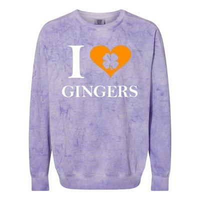 I Love Gingers Heart Shamrock Redhead Lover Colorblast Crewneck Sweatshirt