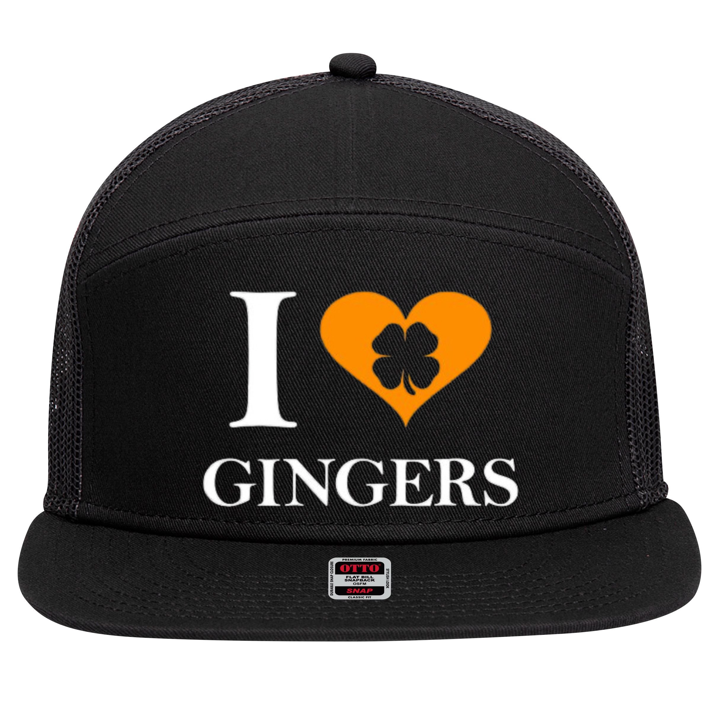 I Love Gingers Heart Shamrock Redhead Lover 7 Panel Mesh Trucker Snapback Hat