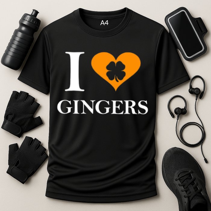 I Love Gingers Heart Shamrock Redhead Lover Cooling Performance Crew T-Shirt