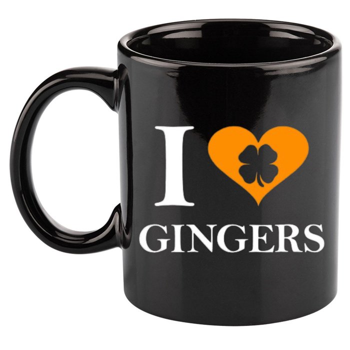 I Love Gingers Heart Shamrock Redhead Lover 11oz C Handle Ceramic Mug