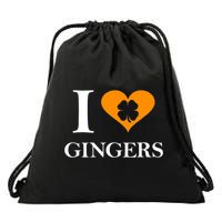I Love Gingers Heart Shamrock Redhead Lover Drawstring Bag
