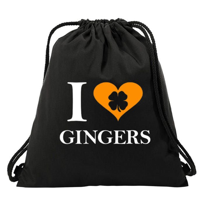 I Love Gingers Heart Shamrock Redhead Lover Drawstring Bag