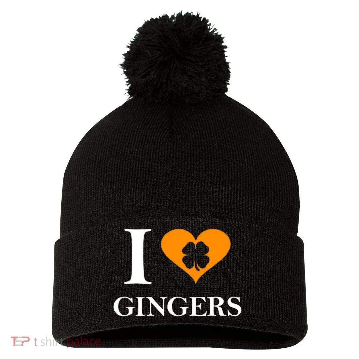 I Love Gingers Heart Shamrock Redhead Lover Pom Pom 12in Knit Beanie