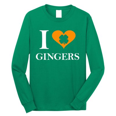 I Love Gingers Heart Shamrock Redhead Lover Long Sleeve Shirt