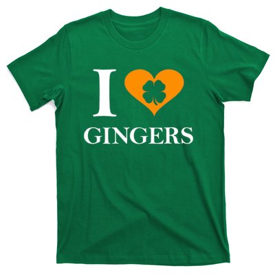 I Love Gingers Heart Shamrock Redhead Lover T-Shirt