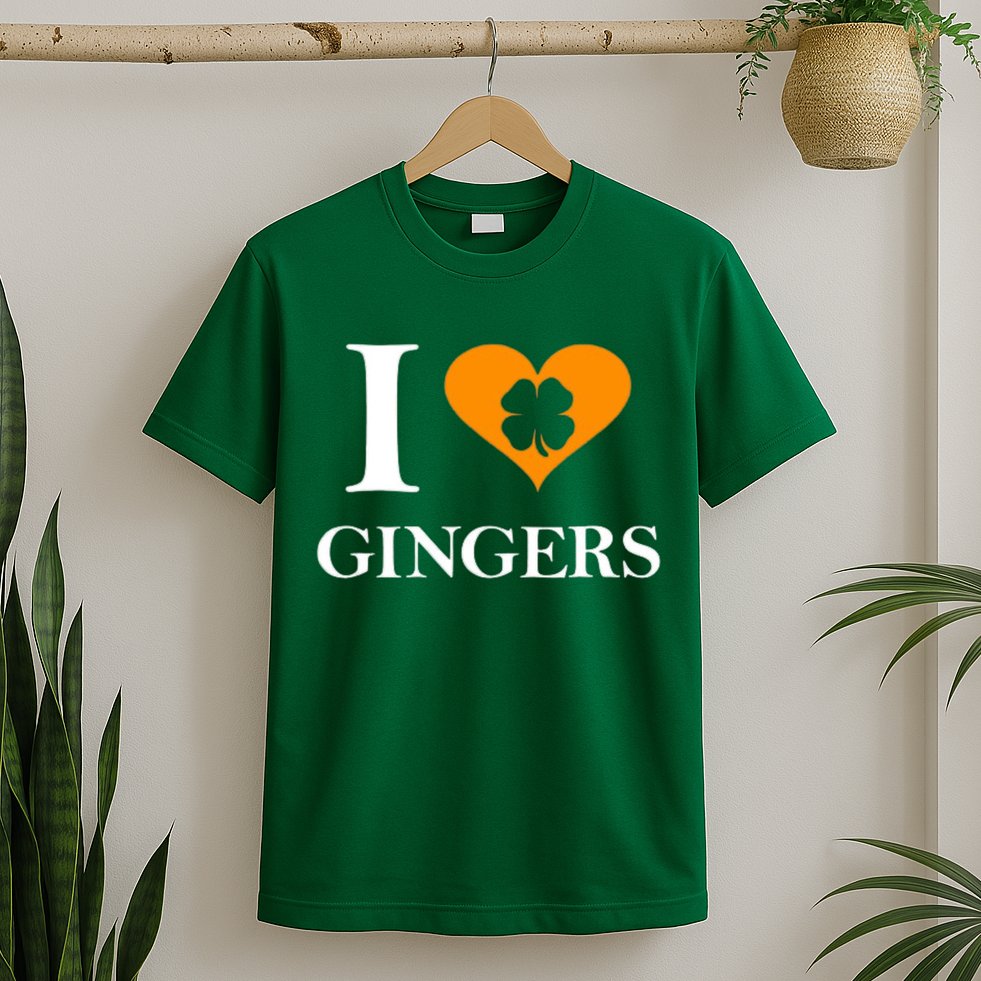 I Love Gingers Heart Shamrock Redhead Lover T-Shirt