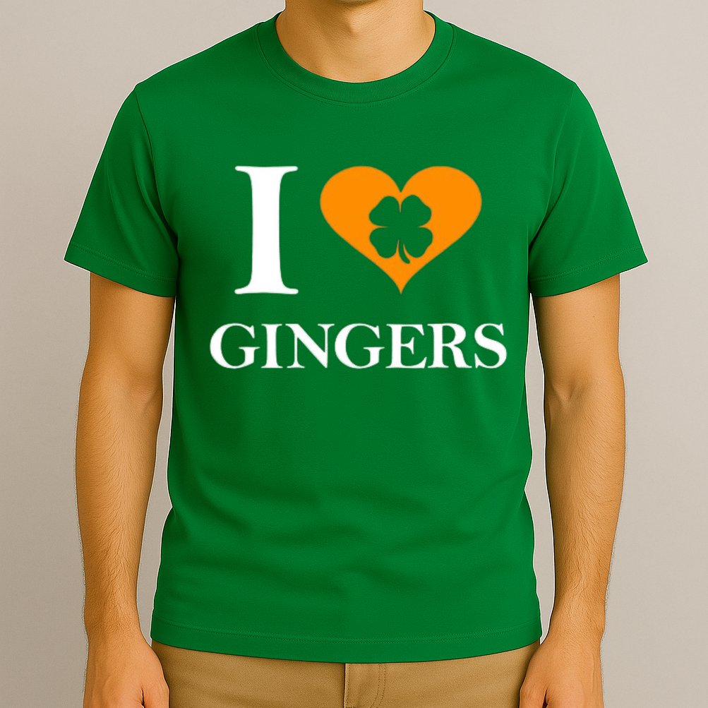 I Love Gingers Heart Shamrock Redhead Lover T-Shirt