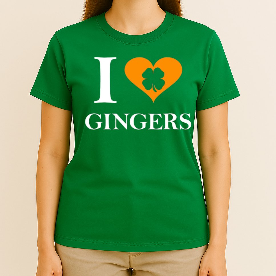 I Love Gingers Heart Shamrock Redhead Lover T-Shirt