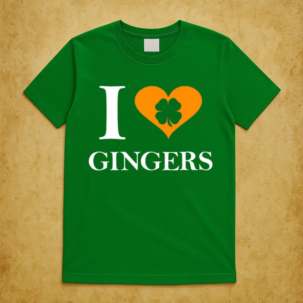 I Love Gingers Heart Shamrock Redhead Lover T-Shirt