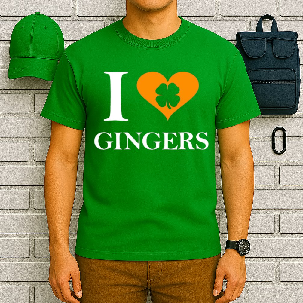 I Love Gingers Heart Shamrock Redhead Lover T-Shirt