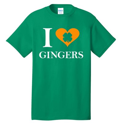 I Love Gingers Heart Shamrock Redhead Lover Tall T-Shirt