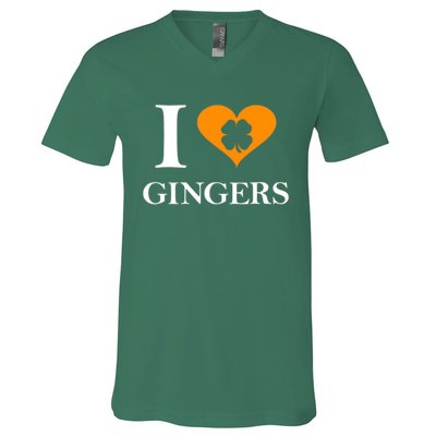 I Love Gingers Heart Shamrock Redhead Lover V-Neck T-Shirt