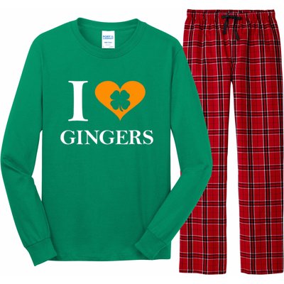 I Love Gingers Heart Shamrock Redhead Lover Long Sleeve Pajama Set