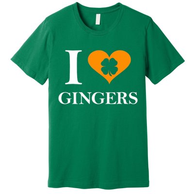 I Love Gingers Heart Shamrock Redhead Lover Premium T-Shirt