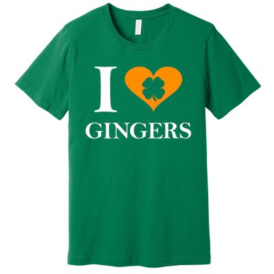 I Love Gingers Heart Shamrock Redhead Lover Premium T-Shirt