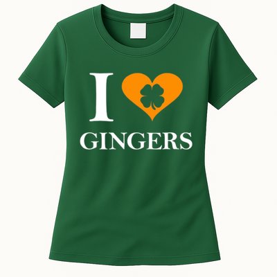 I Love Gingers Heart Shamrock Redhead Lover Womens T-Shirt