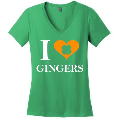 I Love Gingers Heart Shamrock Redhead Lover Women's V-Neck T-Shirt