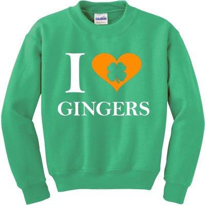 I Love Gingers Heart Shamrock Redhead Lover Kids Sweatshirt
