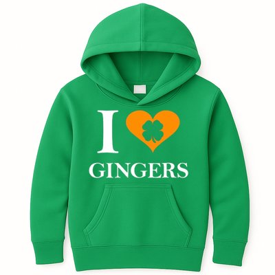 I Love Gingers Heart Shamrock Redhead Lover Kids Hoodie
