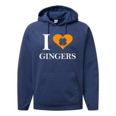 I Love Gingers Heart Shamrock Redhead Lover Performance Fleece Hoodie