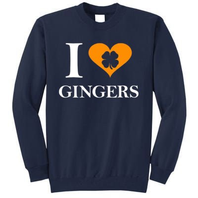 I Love Gingers Heart Shamrock Redhead Lover Tall Sweatshirt