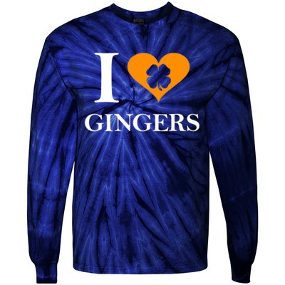 I Love Gingers Heart Shamrock Redhead Lover Tie-Dye Long Sleeve Shirt