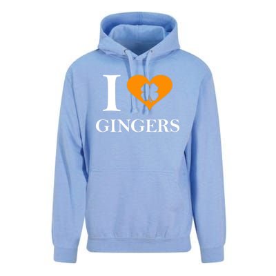 I Love Gingers Heart Shamrock Redhead Lover Unisex Surf Hoodie