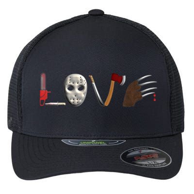 I Love Horror Movies Scary Movie Flexfit Unipanel Trucker Cap