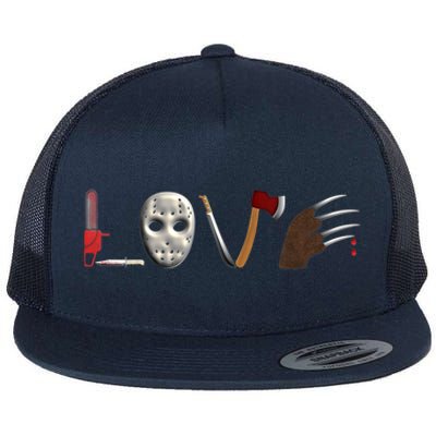 I Love Horror Movies Scary Movie Flat Bill Trucker Hat