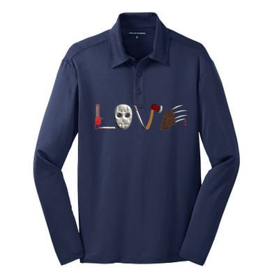 I Love Horror Movies Scary Movie Silk Touch Performance Long Sleeve Polo