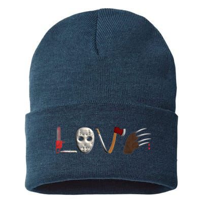 I Love Horror Movies Scary Movie Sustainable Knit Beanie