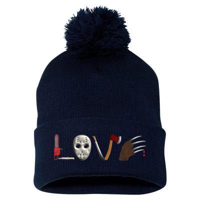 I Love Horror Movies Scary Movie Pom Pom 12in Knit Beanie