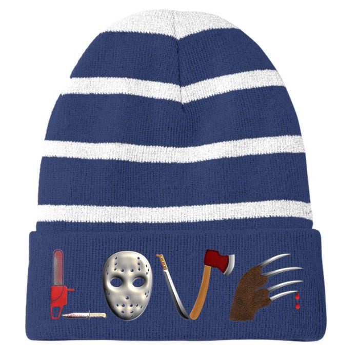 I Love Horror Movies Scary Movie Striped Beanie with Solid Band