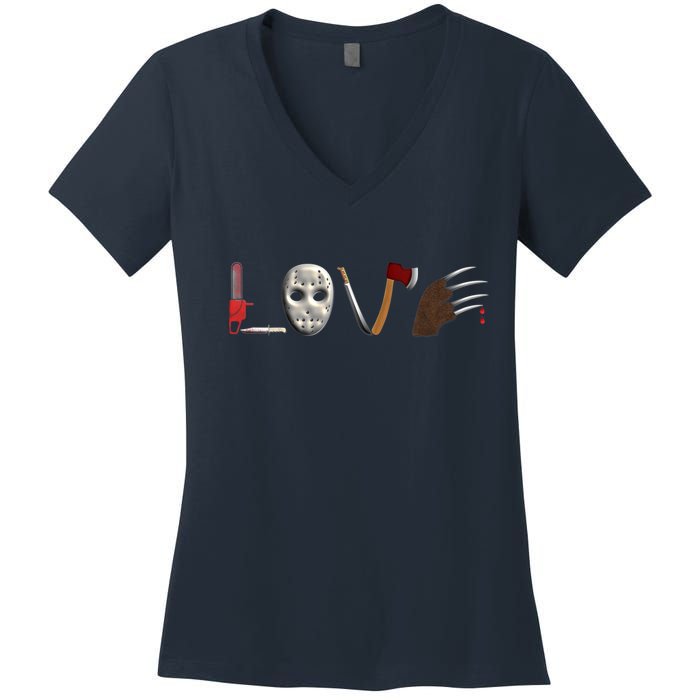 I Love Horror Movies Scary Movie Women's V-Neck T-Shirt