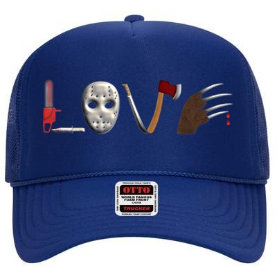 I Love Horror Movies Scary Movie High Crown Mesh Back Trucker Hat