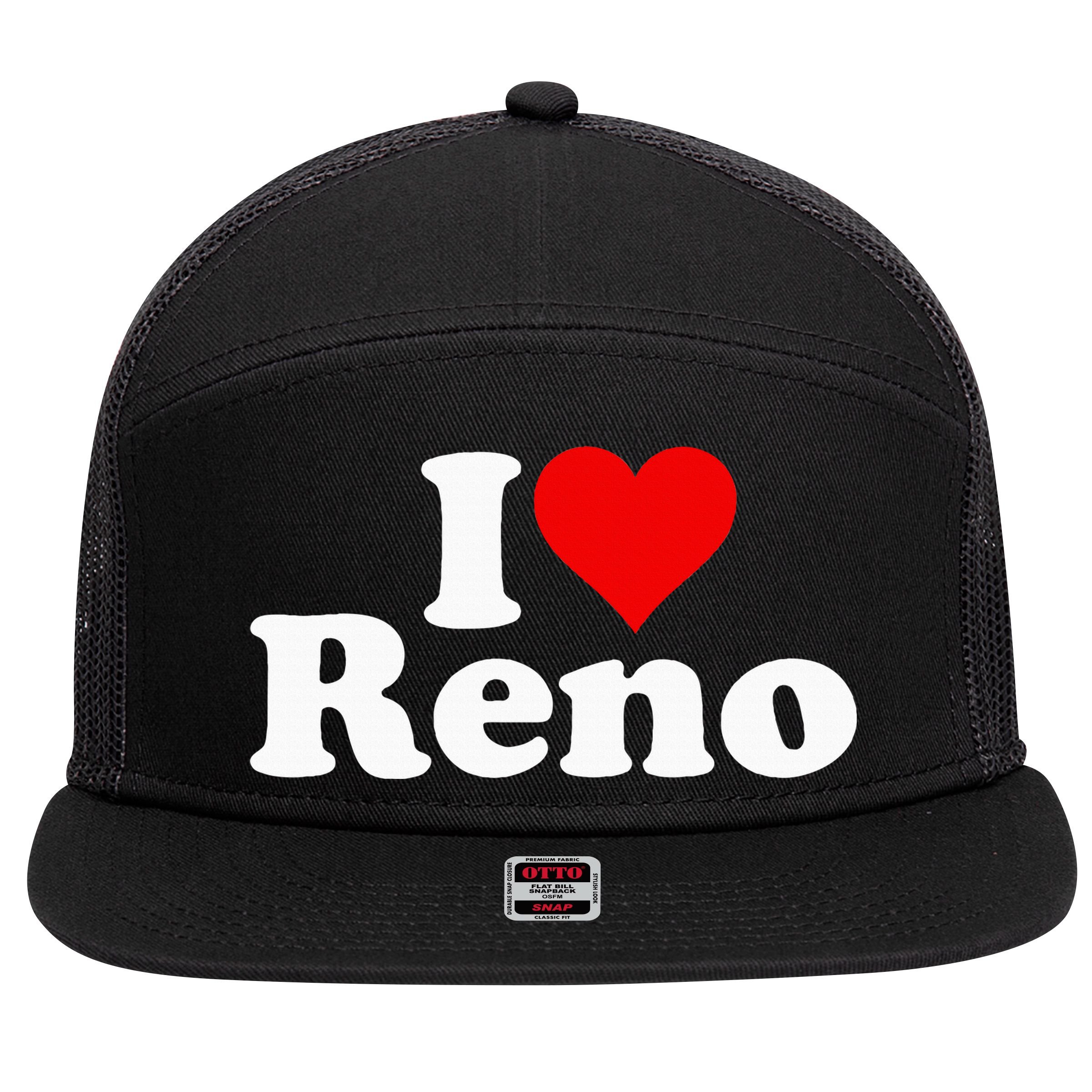 I Love Heart Reno Nevada Nv 7 Panel Mesh Trucker Snapback Hat