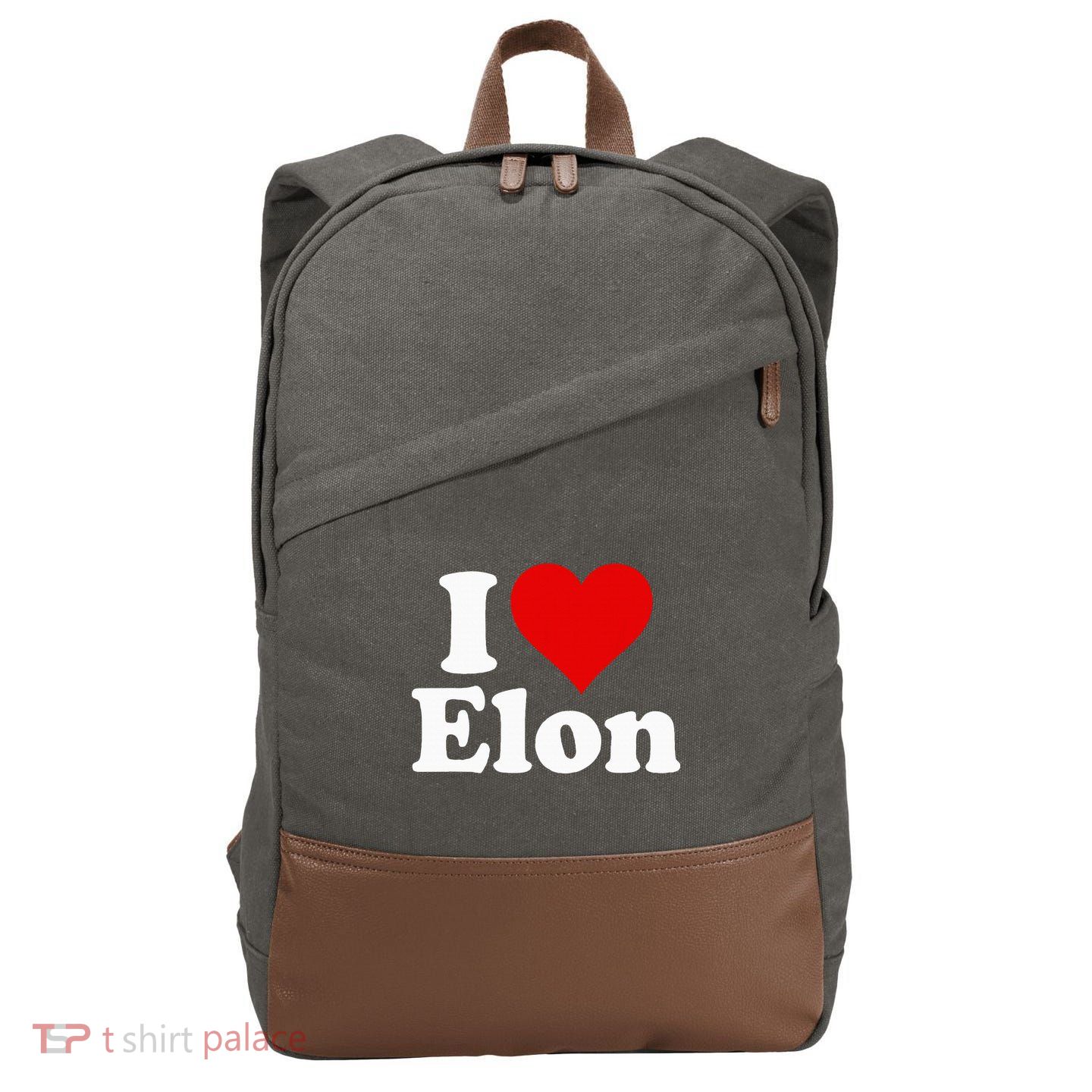 I Love Heart Elon North Carolina Cotton Canvas Backpack