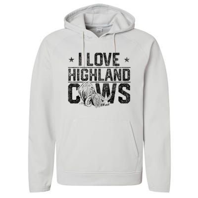 I Love Highland Cows Scottish Highland Cattle Cow Lover Performance Fleece Hoodie