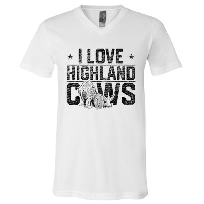 I Love Highland Cows Scottish Highland Cattle Cow Lover V-Neck T-Shirt