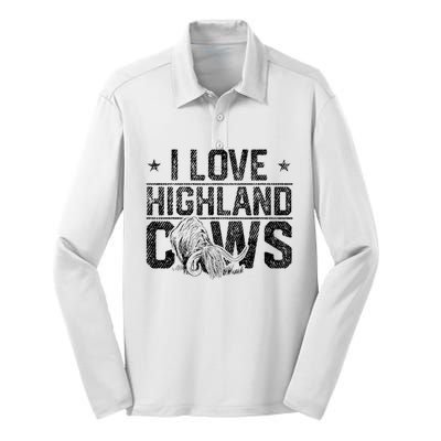 I Love Highland Cows Scottish Highland Cattle Cow Lover Silk Touch Performance Long Sleeve Polo