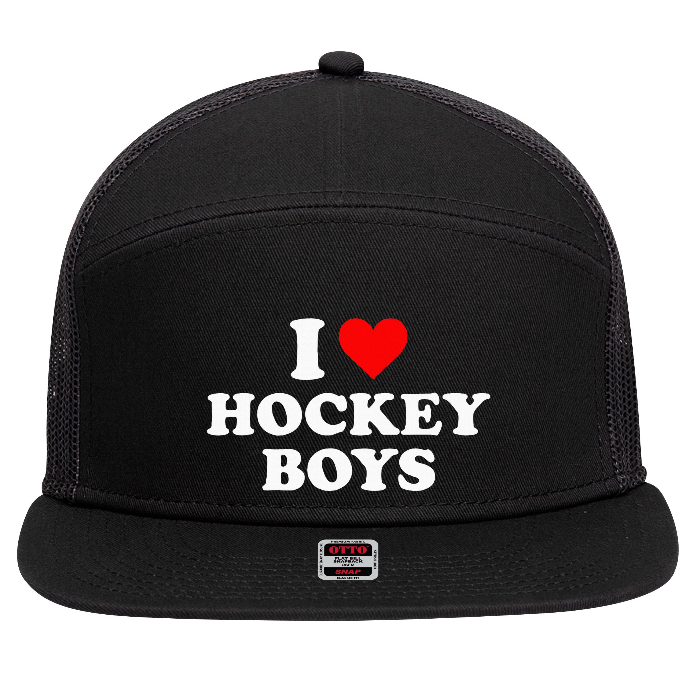 I Love Hockey B.O.Y.S 7 Panel Mesh Trucker Snapback Hat