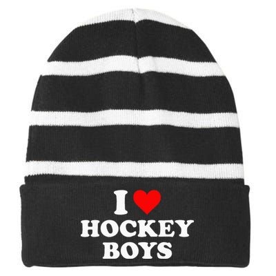 I Love Hockey B.O.Y.S Striped Beanie with Solid Band