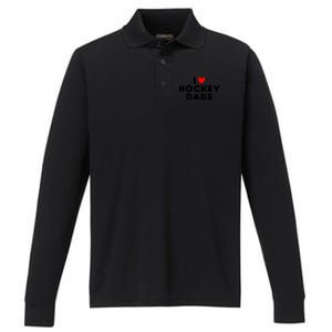 I Love Hockey Dads Funny Red Heart Gift Performance Long Sleeve Polo