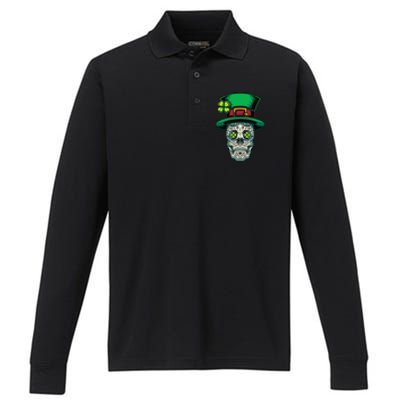 Irish Leprechaun Hat Calavera Cinco De Mayo Performance Long Sleeve Polo