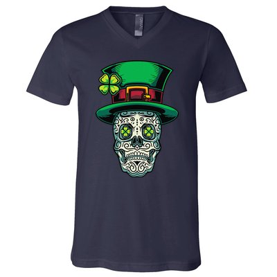 Irish Leprechaun Hat Calavera Cinco De Mayo V-Neck T-Shirt