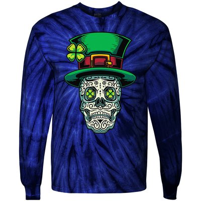 Irish Leprechaun Hat Calavera Cinco De Mayo Tie-Dye Long Sleeve Shirt