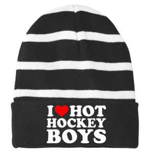 I Love Hot Hockey B.O.Y.S Striped Beanie with Solid Band